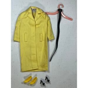 Vintage Barbie Yellow Trench Coat/ Jacket. W/ matching belt and 2 pairs of shoes